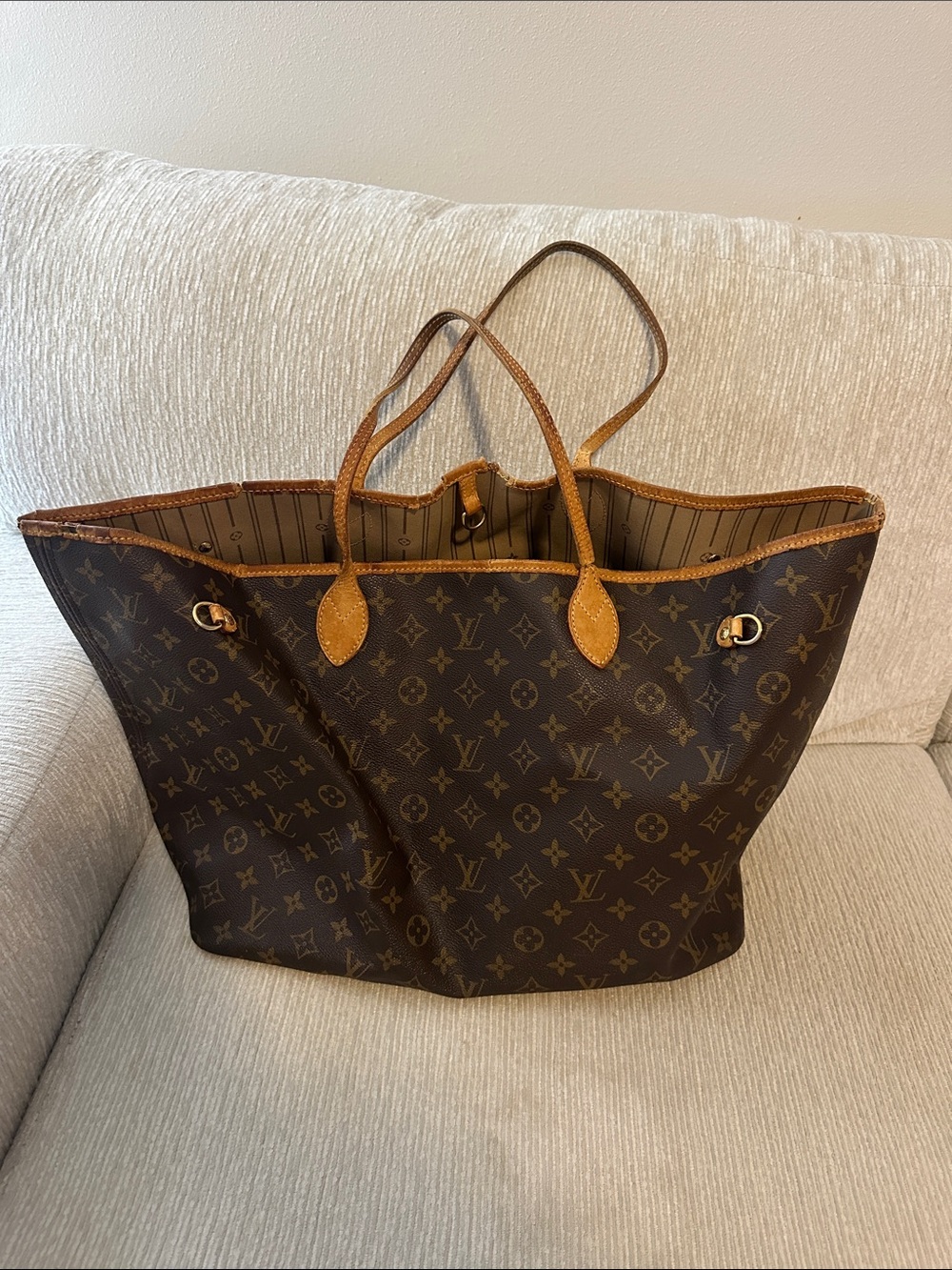 Louis Vuitton Monogram Canvas Tote in Brown with Tan Trim